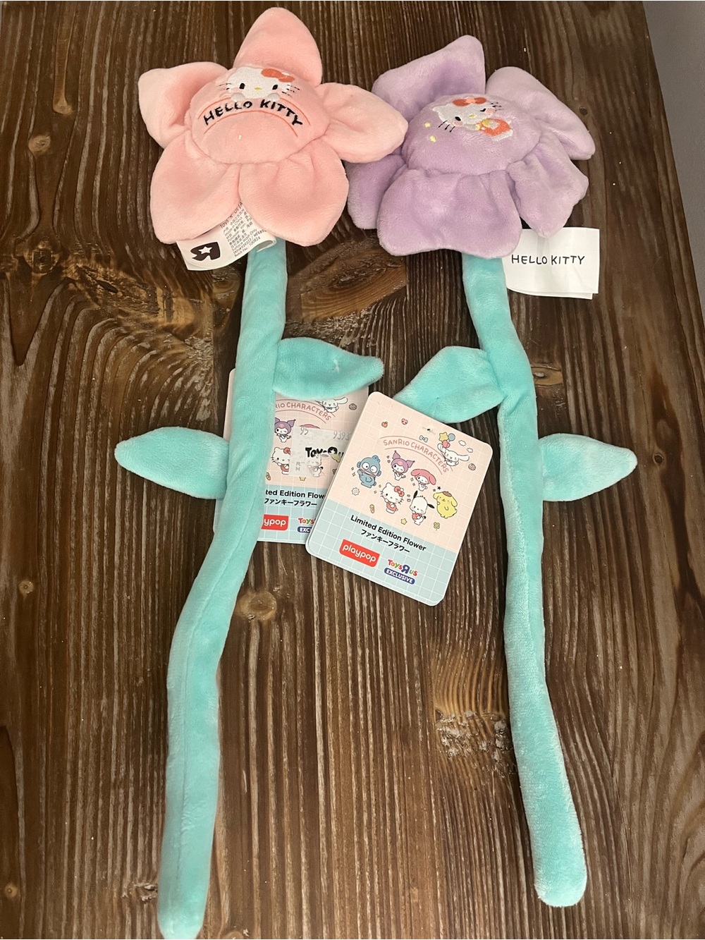 Hello Kitty Plush Flower Pair in Pink, Purple & Mint Green - Picture 6 of 9